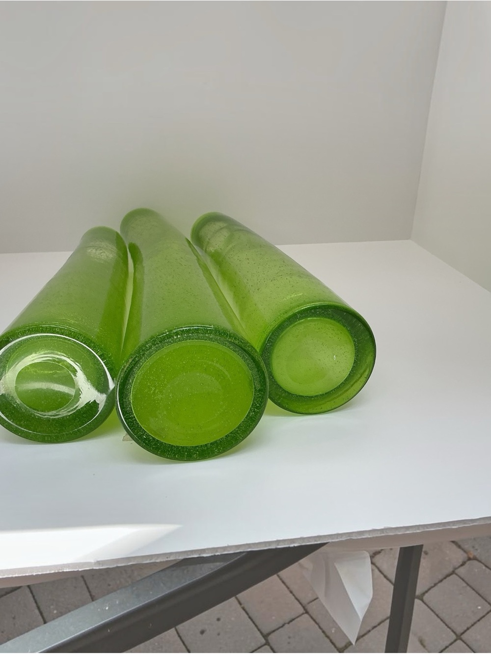 Vintage Chartreuse Lime Green Bubble Glass Vase Set of 3 | Graduated Art Glass - Picture 3 of 3